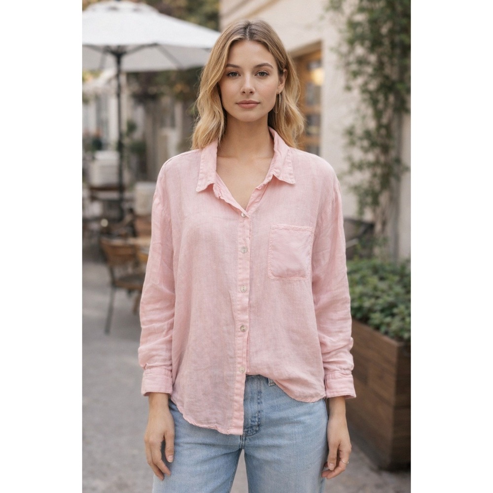 Willow Button Down Shirt Women's Small Long Sleeve 100% Linen Pink USA Preppy
